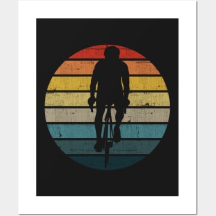 Bicyclist Silhouette On A Distressed Retro Sunset product Posters and Art